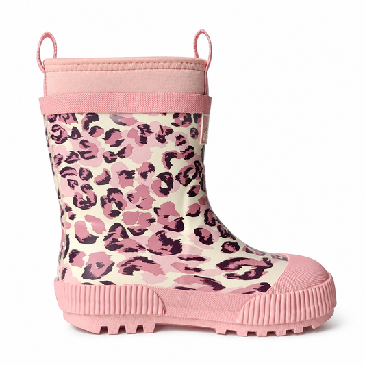 CITISTEP Brown & Cream Winter Rain Boots for Kids-Pink Leopard