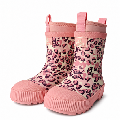 CITISTEP Brown & Cream Winter Rain Boots for Kids-Pink Leopard
