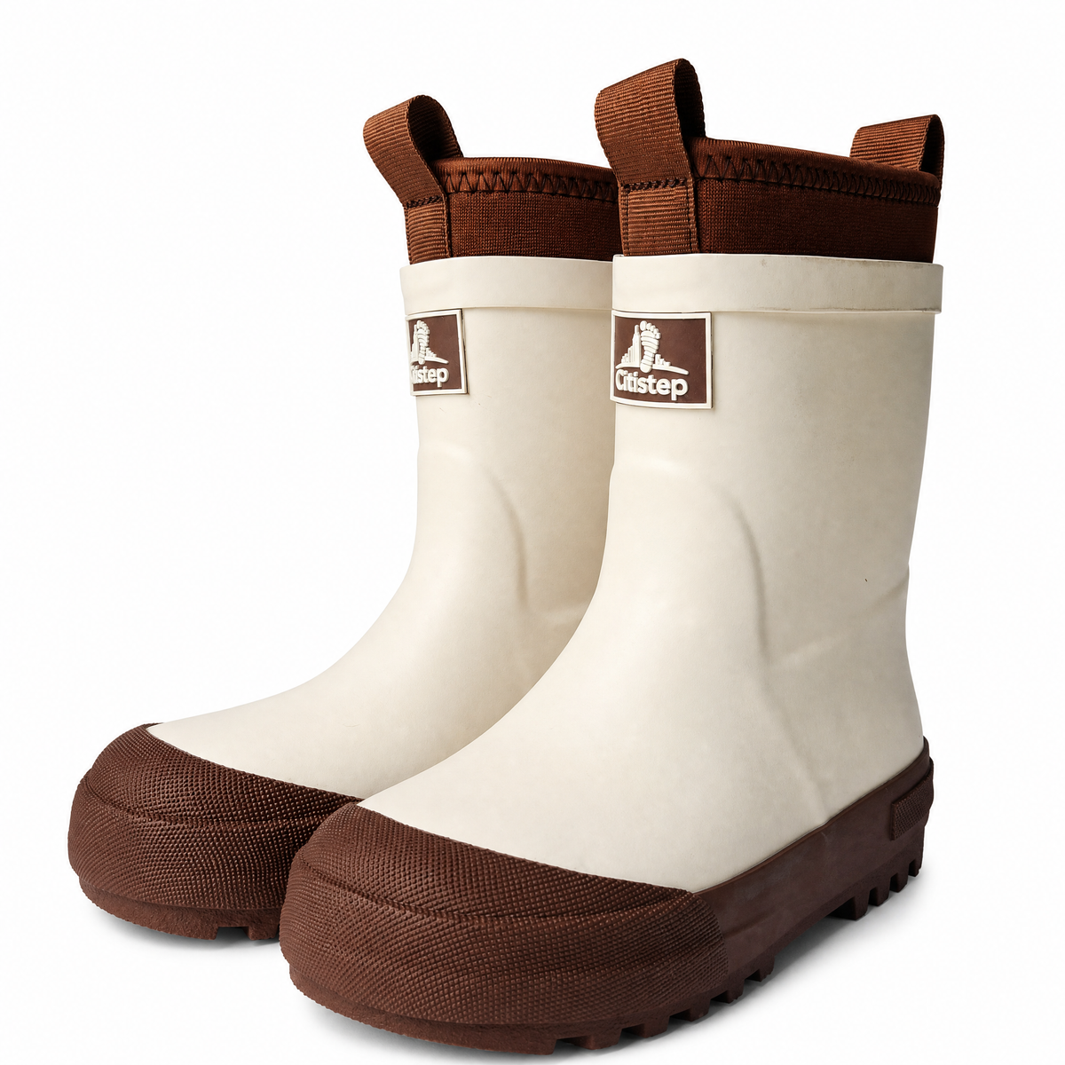 CITISTEP Brown & Cream Winter Rain Boots for Kids-Cream Cocoa