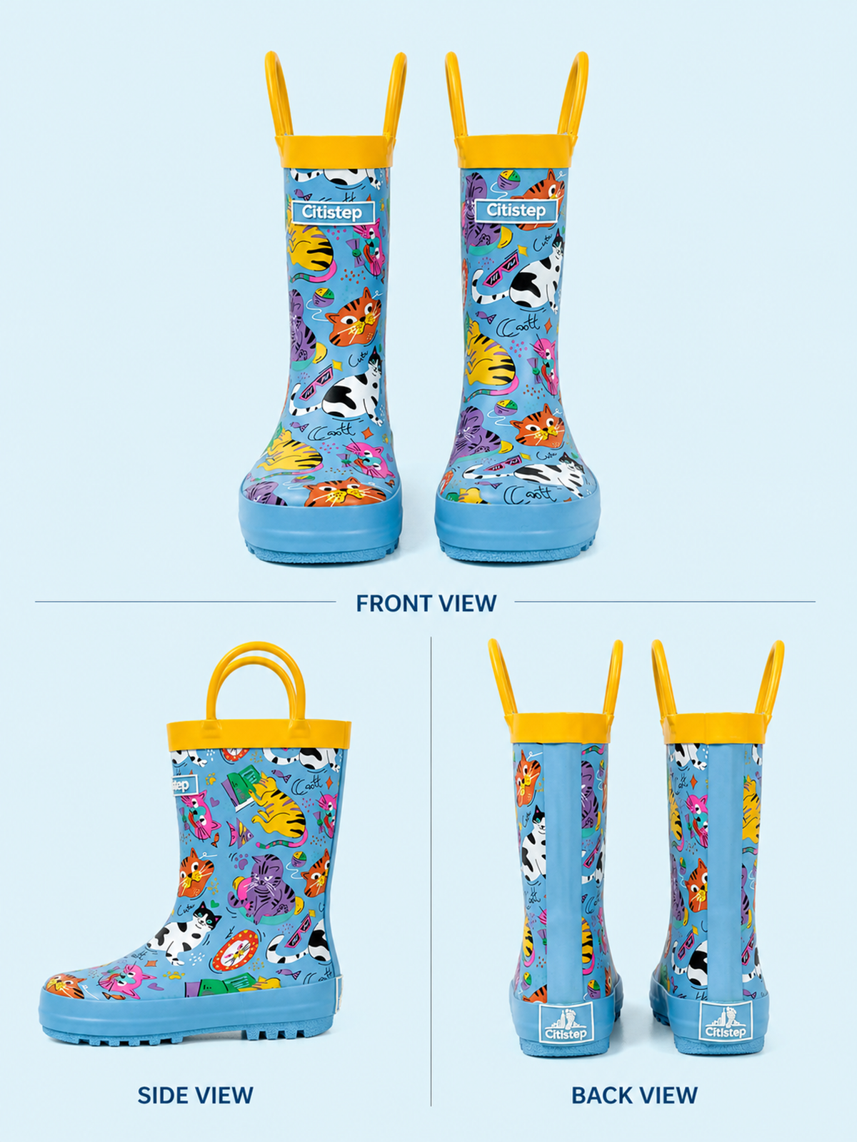 CITISTEP Printed Rain Boots for Kids-Cat
