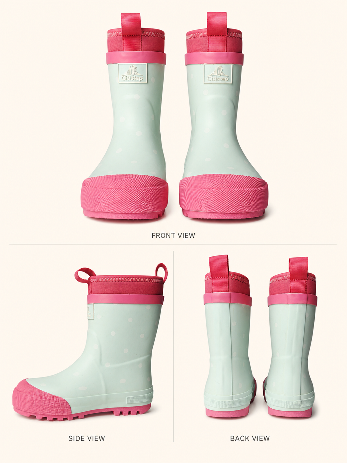 CITISTEP Brown & Cream Winter Rain Boots for Kids-Dot