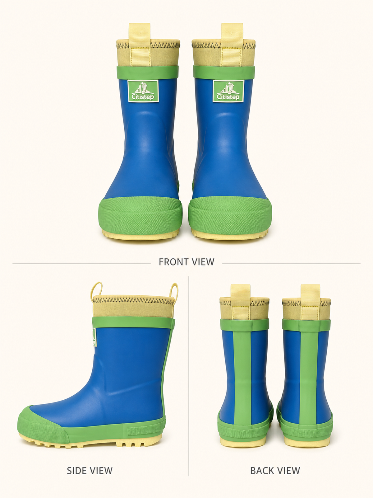 CITISTEP Brown & Cream Winter Rain Boots for Kids-Grass&Sky