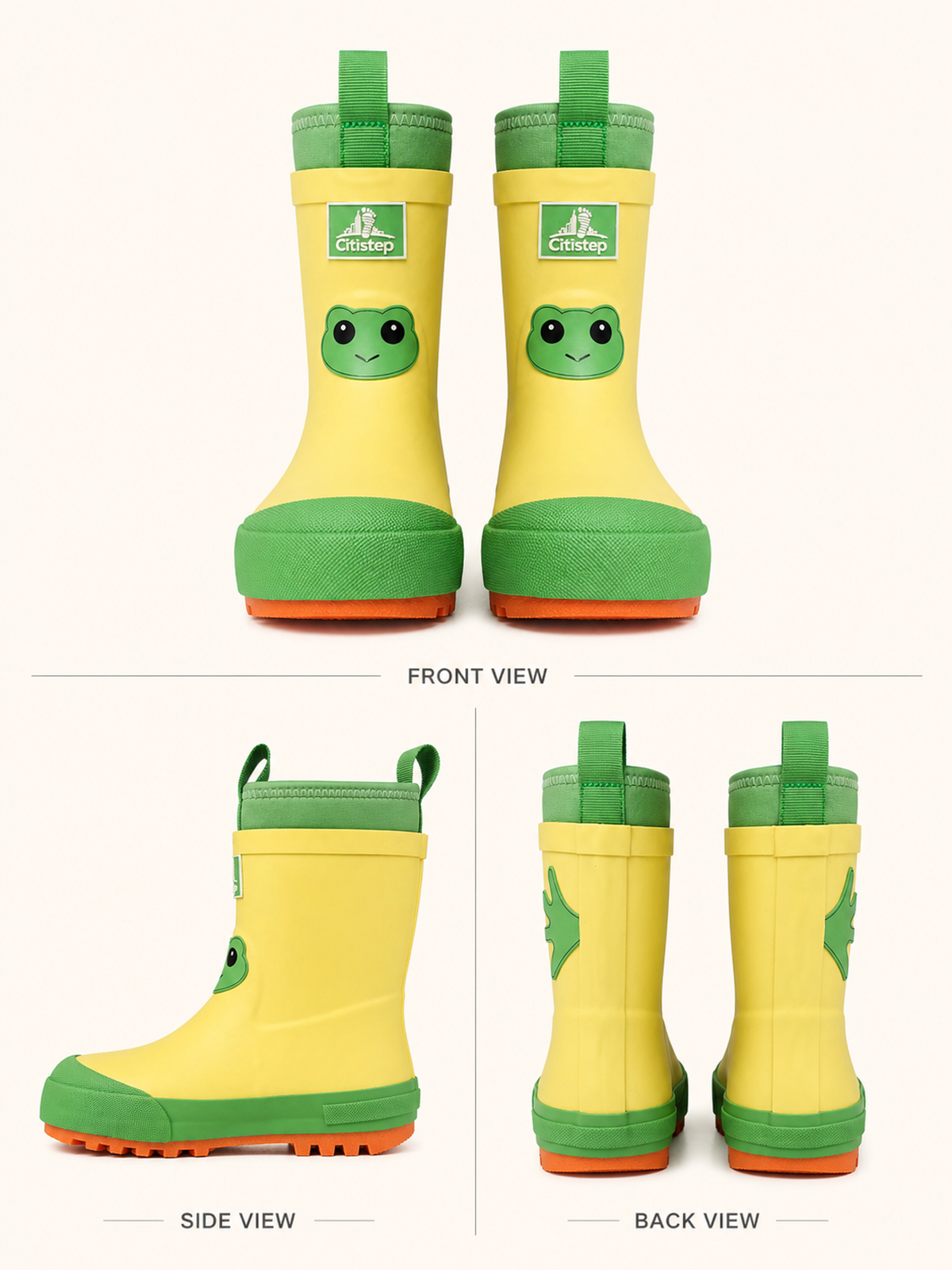 CITISTEP Brown & Cream Winter Rain Boots for Kids-Frog