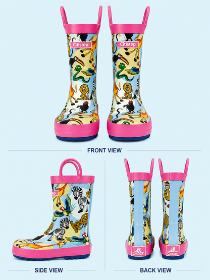 CITISTEP Printed Rain Boots for Kids-Zoo Carnival