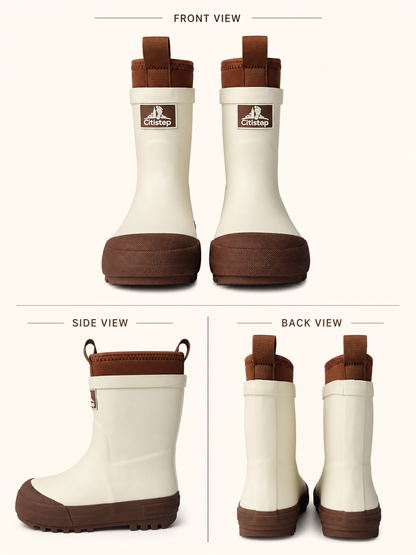 CITISTEP Brown & Cream Winter Rain Boots for Kids-Cream Cocoa