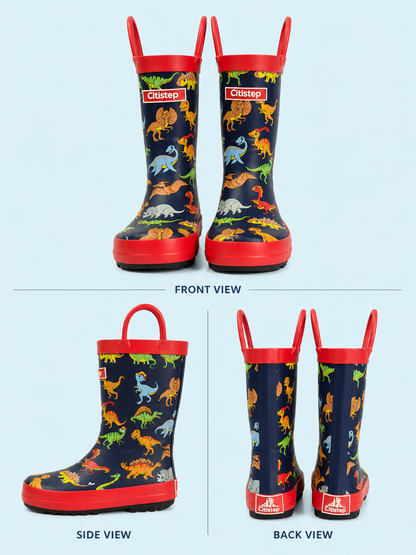 CITISTEP Printed Rain Boots for Kids-Dinosaur