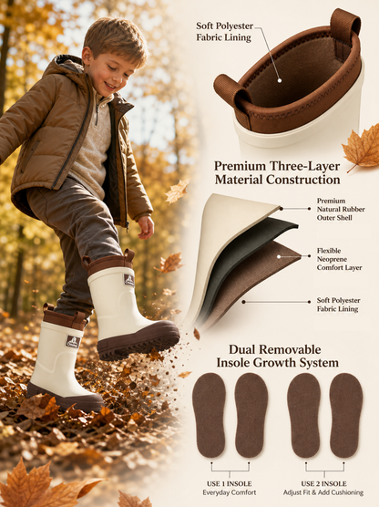 CITISTEP Brown & Cream Winter Rain Boots for Kids-Cream Cocoa
