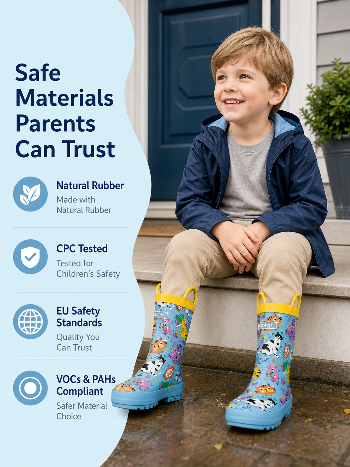 CITISTEP Printed Rain Boots for Kids-Cat