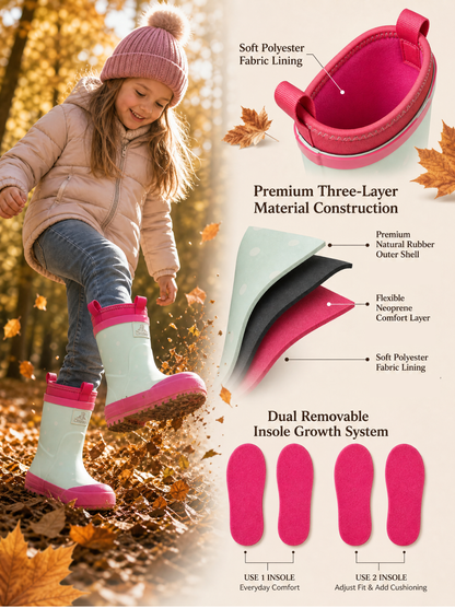 CITISTEP Brown & Cream Winter Rain Boots for Kids-Dot
