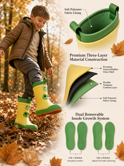 CITISTEP Brown & Cream Winter Rain Boots for Kids-Frog