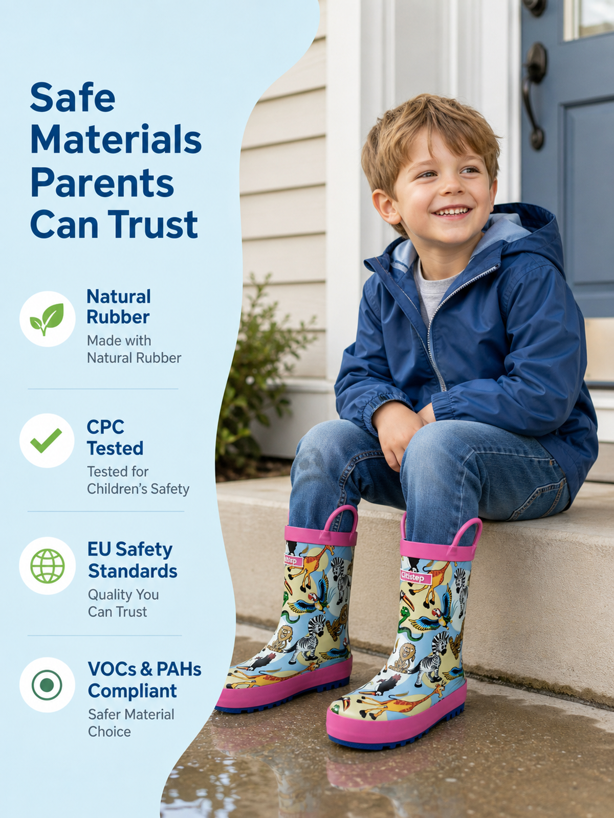 CITISTEP Printed Rain Boots for Kids-Zoo Carnival