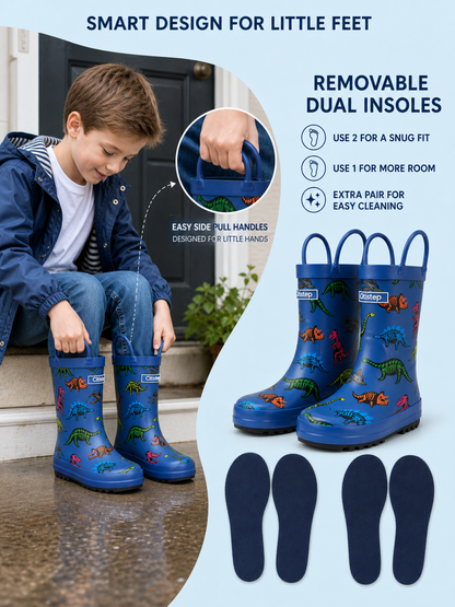 CITISTEP Printed Rain Boots for Kids-Dino Bone Secret
