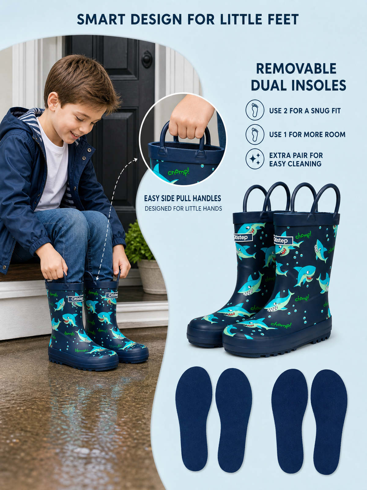CITISTEP Printed Rain Boots for Kids-Shark