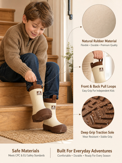 CITISTEP Brown & Cream Winter Rain Boots for Kids-Cream Cocoa