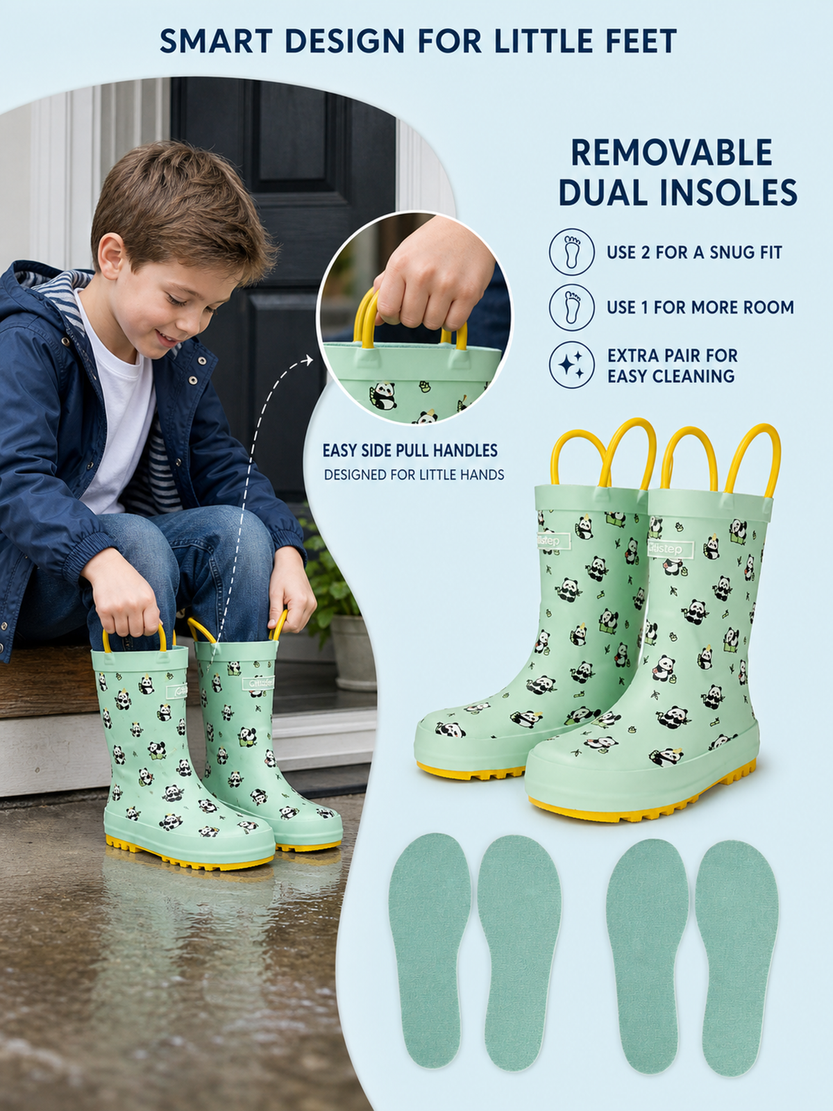 CITISTEP Printed Rain Boots for Kids-Panda