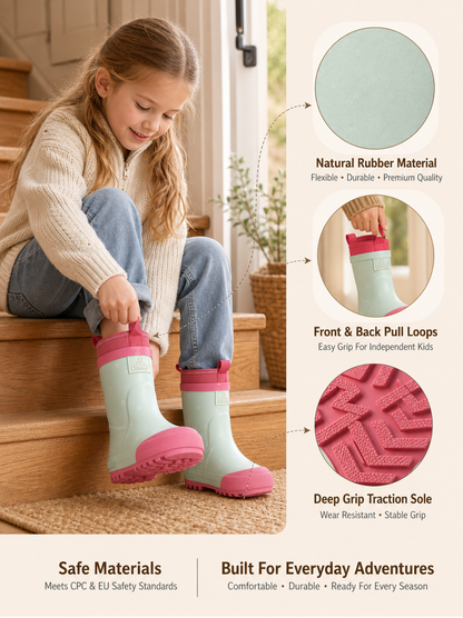 CITISTEP Brown & Cream Winter Rain Boots for Kids-Dot