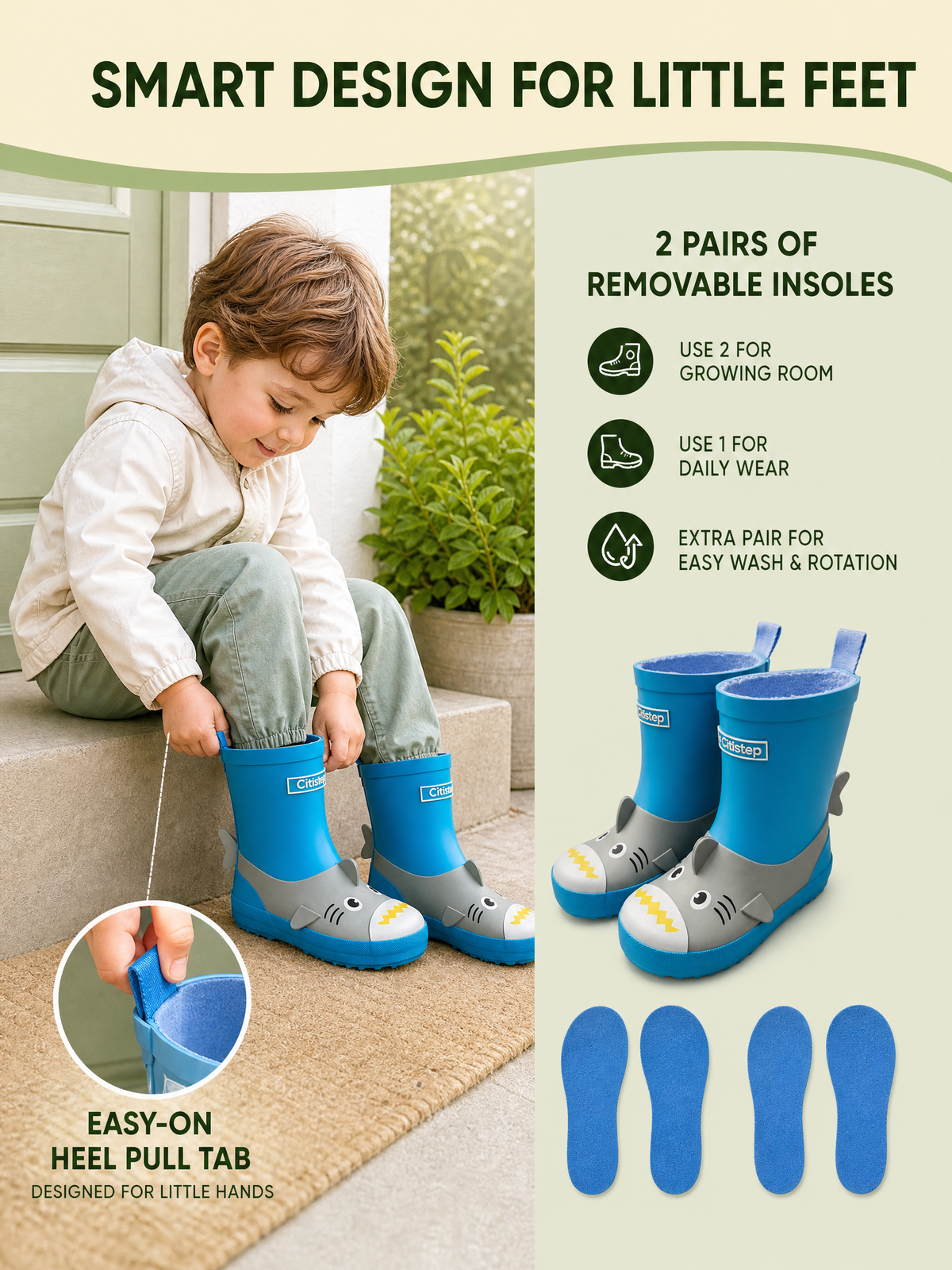 CITISTEP 3D Animal Rain Boots-Shark