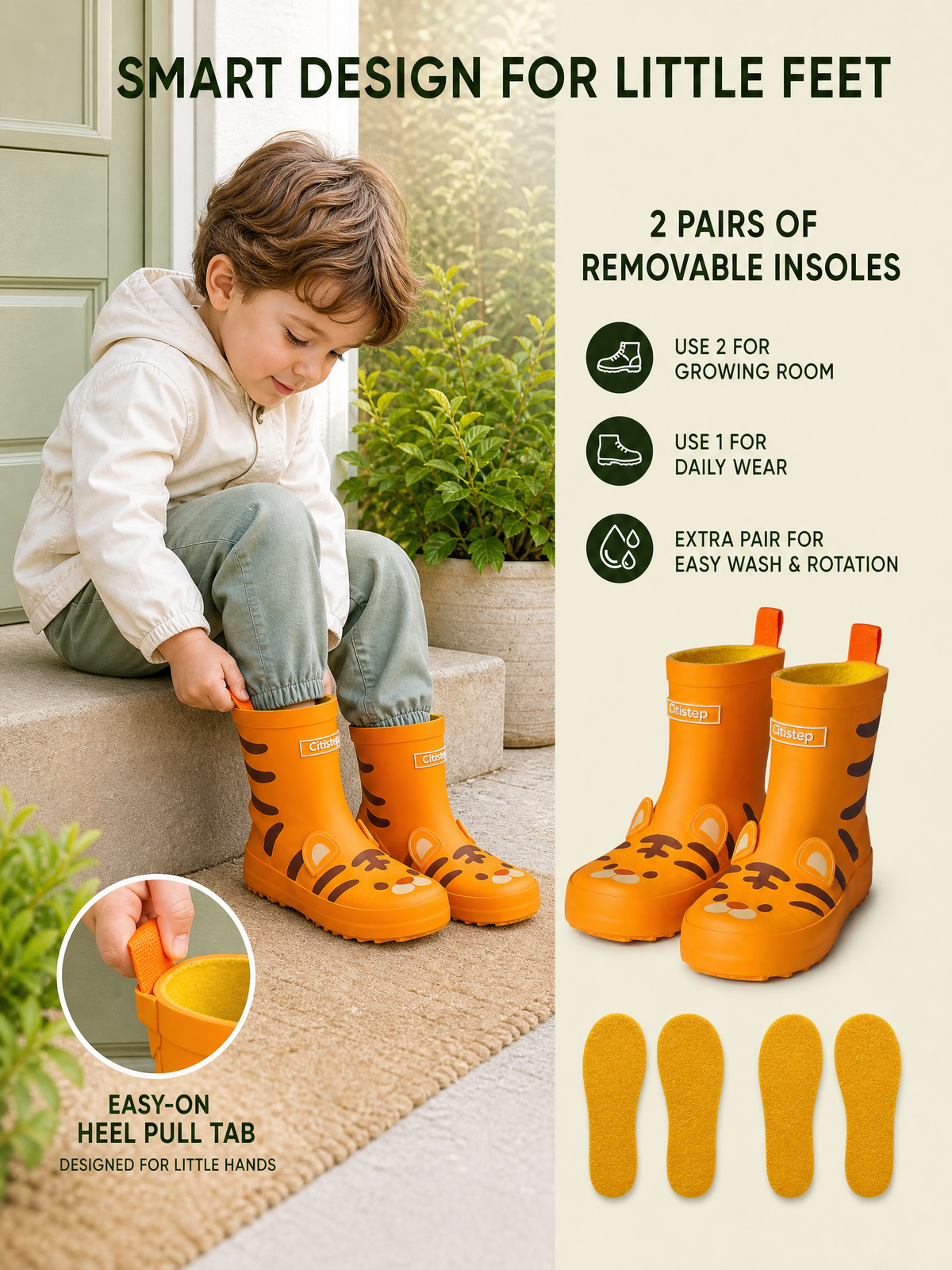 CITISTEP 3D Animal Rain Boots-Tiger