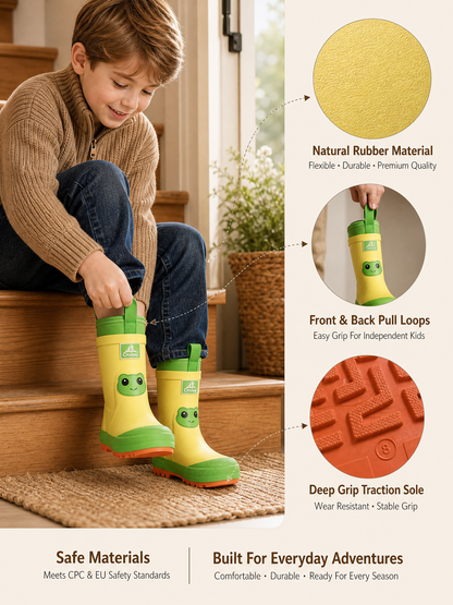 CITISTEP Brown & Cream Winter Rain Boots for Kids-Frog