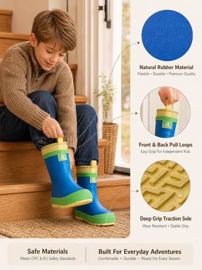 CITISTEP Brown & Cream Winter Rain Boots for Kids-Grass&Sky