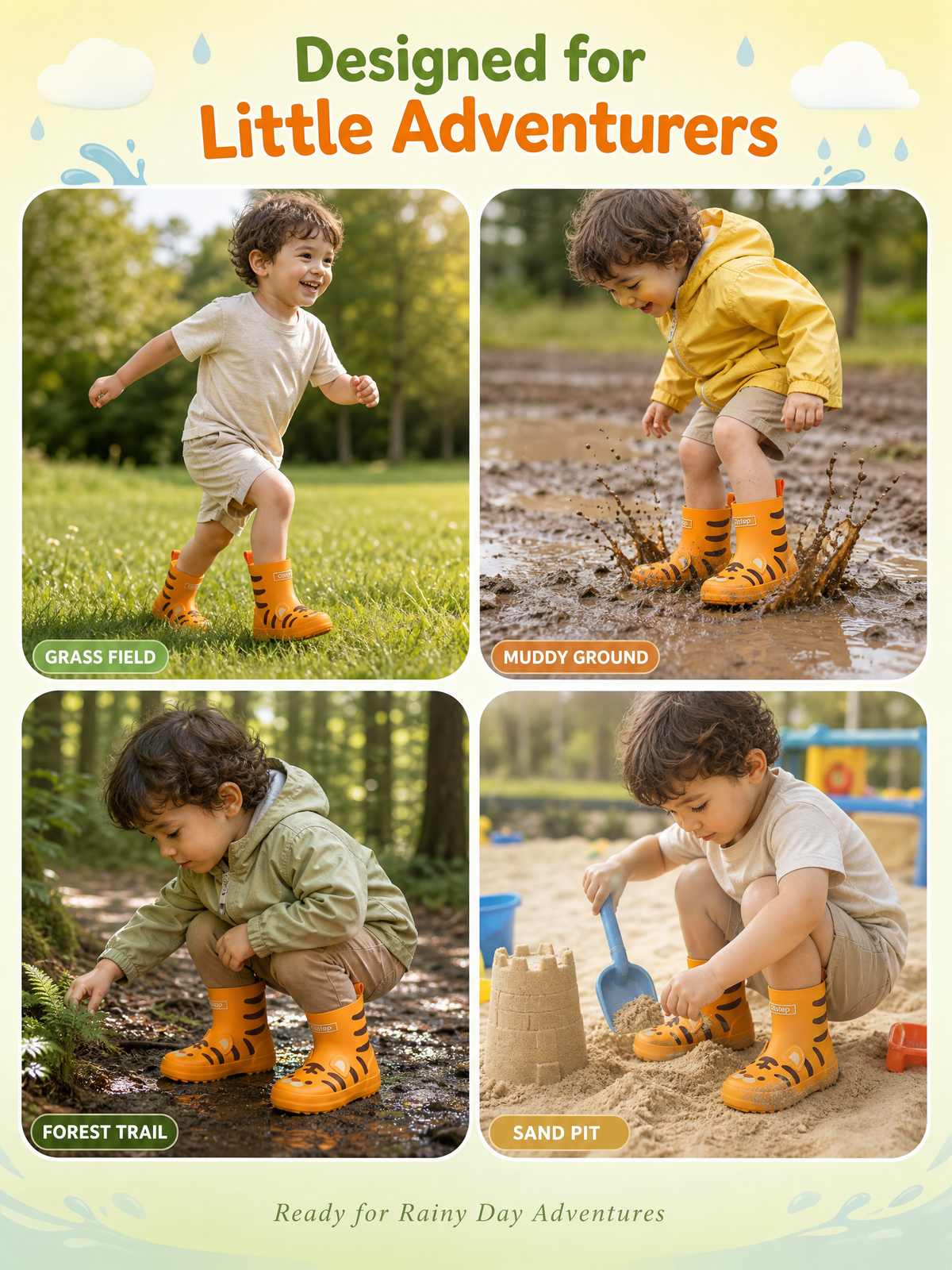 CITISTEP 3D Animal Rain Boots-Tiger