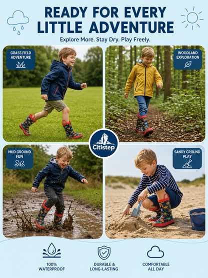 CITISTEP Printed Rain Boots for Kids-Dinosaur