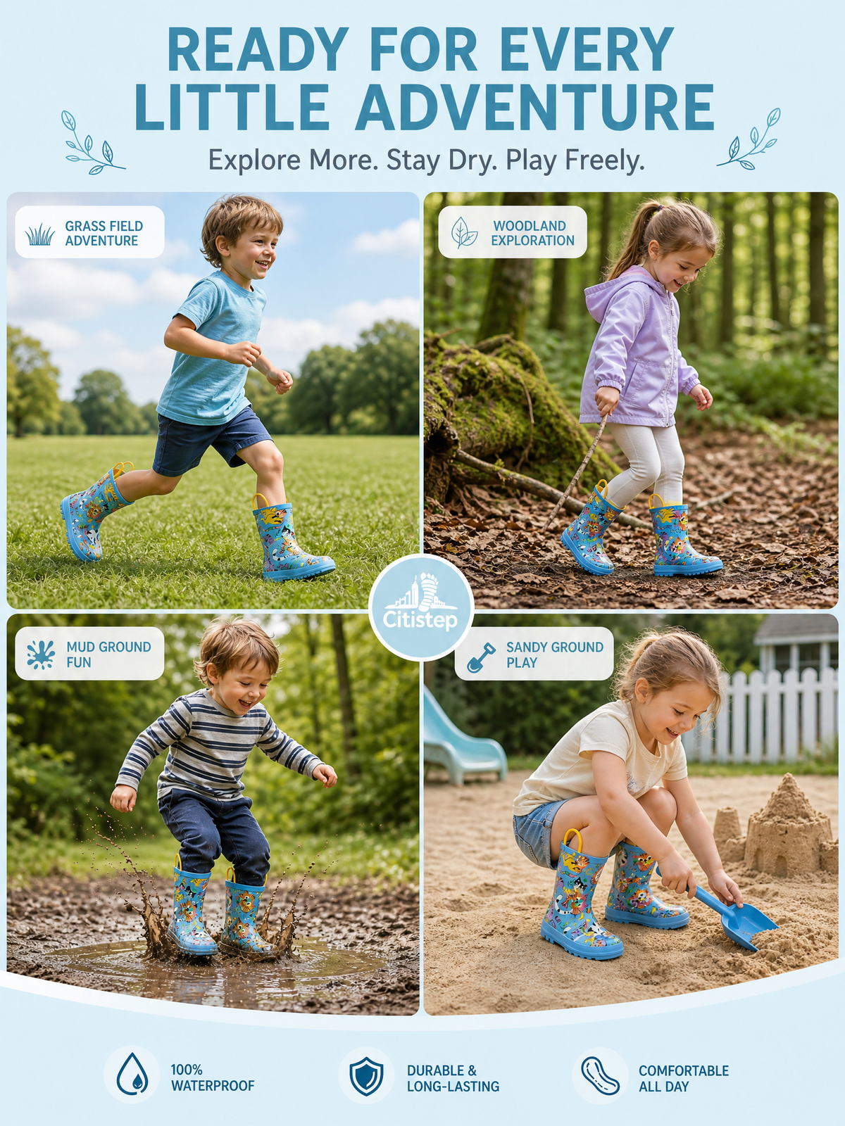 CITISTEP Printed Rain Boots for Kids-Cat