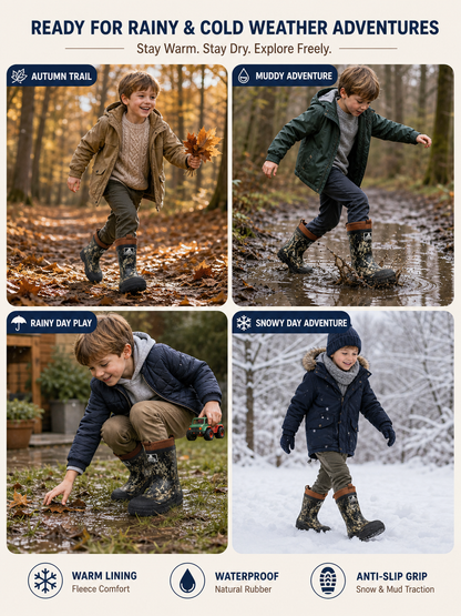 CITISTEP Brown & Cream Winter Rain Boots for Kids-Jungle Camo