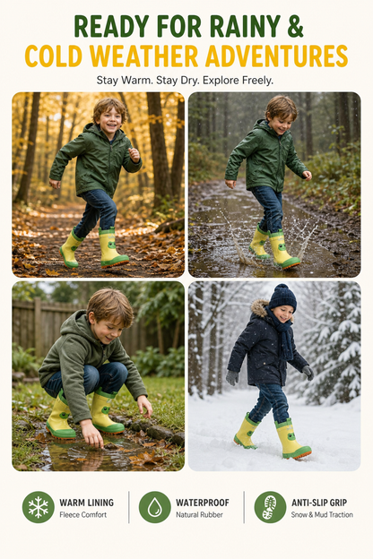 CITISTEP Brown & Cream Winter Rain Boots for Kids-Frog