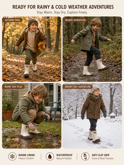 CITISTEP Brown & Cream Winter Rain Boots for Kids-Cream Cocoa