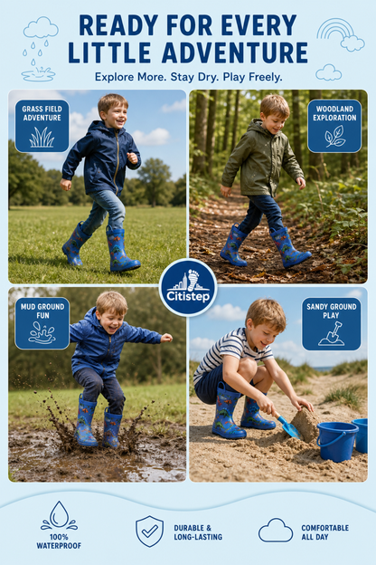 CITISTEP Printed Rain Boots for Kids-Dino Bone Secret